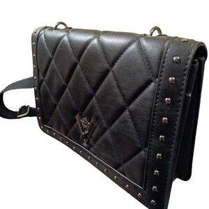 Valentino Orlandi black quilted silver studded crossbody leather purse.